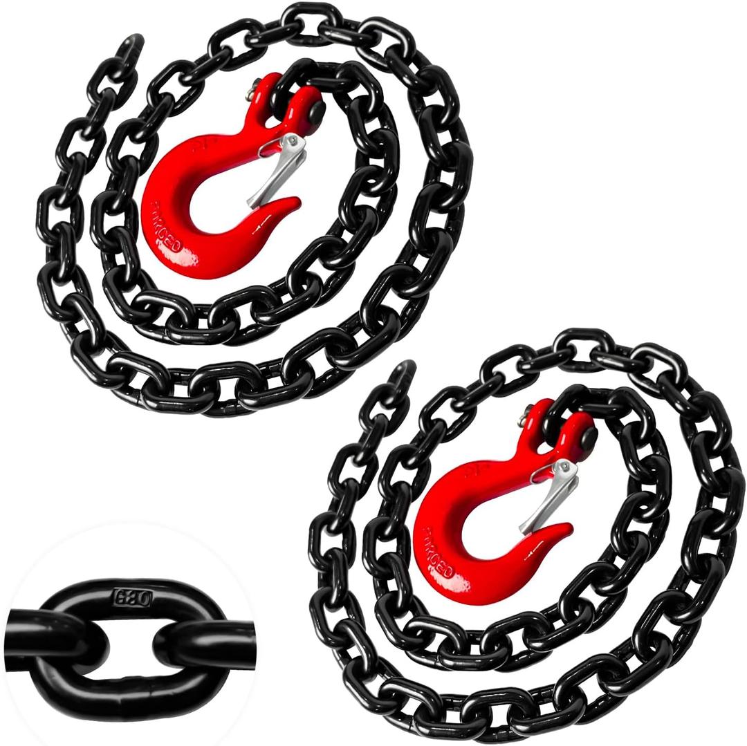 YATOINTO 2-Pack Grade 80 Trailer Safety Chain 36 Inch, Black Electrophoresis Finish with 1/4'' Red Clevis Snap Hook | Heavy Duty Transport Chain 13,200 lbs Break Strength for Towing