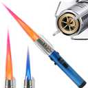 Camping Torch Lighter, Bright Fire Windproof Butane Refillable Straight Flame Lighter with Safety Lock and Adjustable Red Blue Flame for Tactical Outdoor Hiking Campfires BBQ Kitchen Candles (Blue)