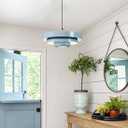 Minimalist Scandinavian Light Blue Pendant Light, 17.7" Large Adjustable Mid Century Hanging Light for Kitchen Island Dining Room Modern Apartment Pantry