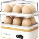 Evoloop Rapid Egg Cooker Electric 12 Eggs Capacity, Soft, Medium, Hard Boiled, Poached, Omelet Maker Egg Poacher & Vegetable Steamer, BPA Free Tray, White