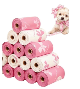 12pcs/Roll Pet Waste Poop Bags, Leakproof Polyethylene Garbage Bags With Unique Patterns, Multipurpose Cleaning Bag, Holiday & Christmas Gifts - Pink Pack of 5