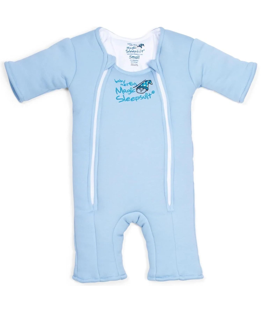 Magic Sleepsuit Baby Merlin's Cotton Baby Swaddle Transition Product - Soft and Cozy Design, Double Zipper for Easy Diaper Changes, Promotes Safe Sleep, 3-6 Months - Blue - Small 12-18lbs