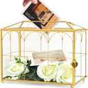 Glass Wedding Card Box with Slot, 10.2 x 5.9 x 7.9 Inches Handmade Vintage Gold Wedding Card Boxes for Reception, Keepsake, Baby Shower, Graduation, Party Decorative Box