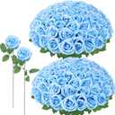 72 Pcs Artificial Roses Aqua Blue Fake Silk Roses Realistic Roses Faux Flower Indoor Wedding Home Decor, Birthday Decorations
