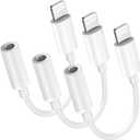 Apple MFi Certified 3-Pack Lightning to 3.5mm Headphone Jack Adapter with DAC, Headphone/Earphone Hi-Fi Audio Dongle & Car Aux Cable for iPhone 14/13/12/11/XR/X/8/7, Car, Gym, Travel, Office Use-White