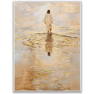Jesus Walking On Water Canvas Wall Art I Will Walk With Christ Wall Decor Picture Christian God Religious Poster Print for Living room Bedroom Church Decoration, 16x24in