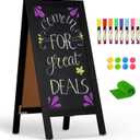 4 THOUGHT A-Frame Double-Sided Magnetic Chalkboard 40"x20", Solid Pine Wood Freestanding Sandwich Board for Restaurants, Cafes, Weddings (Black)