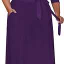 Runwind Plus Size Dress for Women - 3/4 Sleeve V Neck Maxi Dresses for Women XL-6XL (Purple, XXL)
