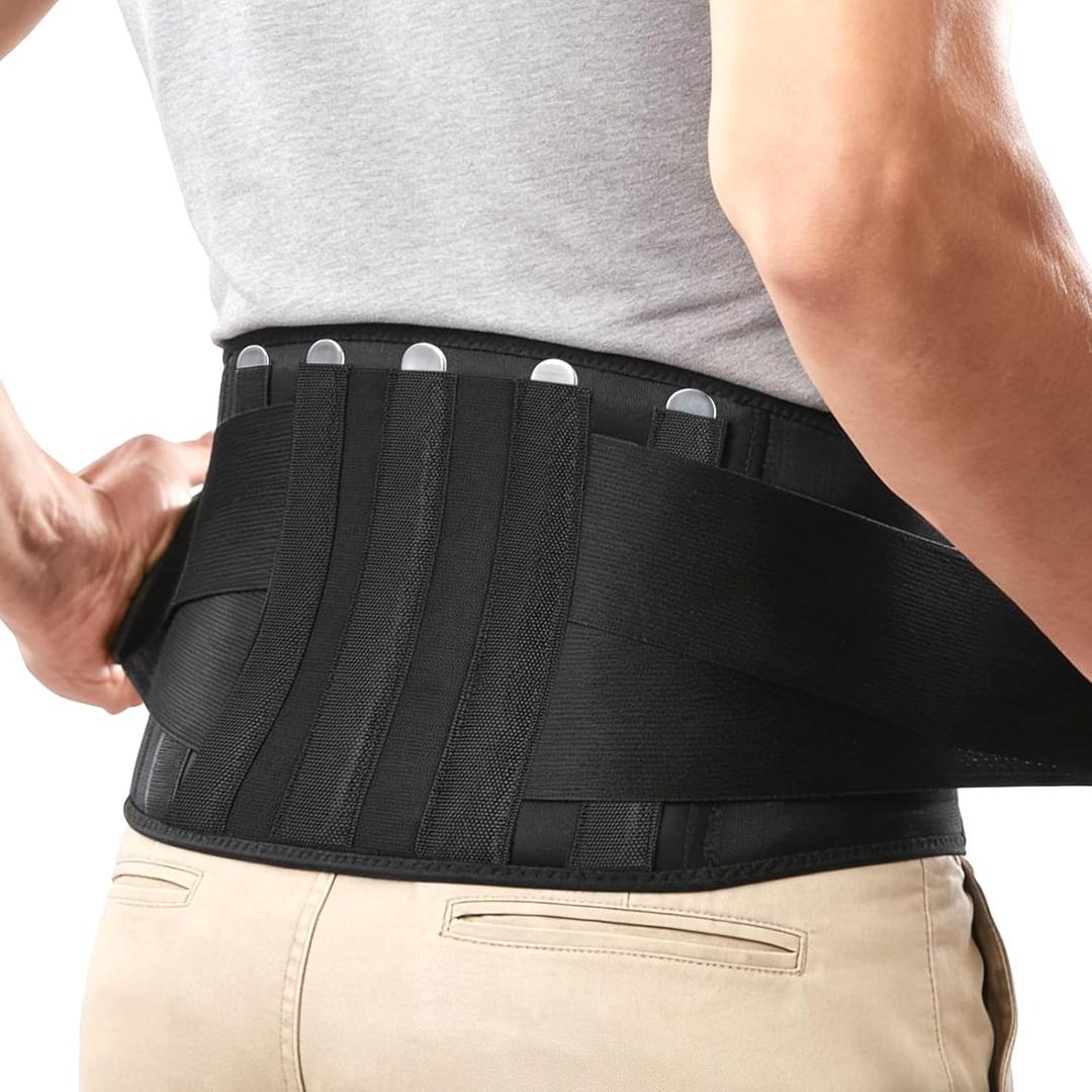 Back Brace for Lower Back Pain Relief, Wide Lumbar Support Belt for Men & Women, 5 Removable Metal Stays, Herniated Disc, Sciatica, Work & Lifting, Breathable Back Support (X-Large 45"-50.9")