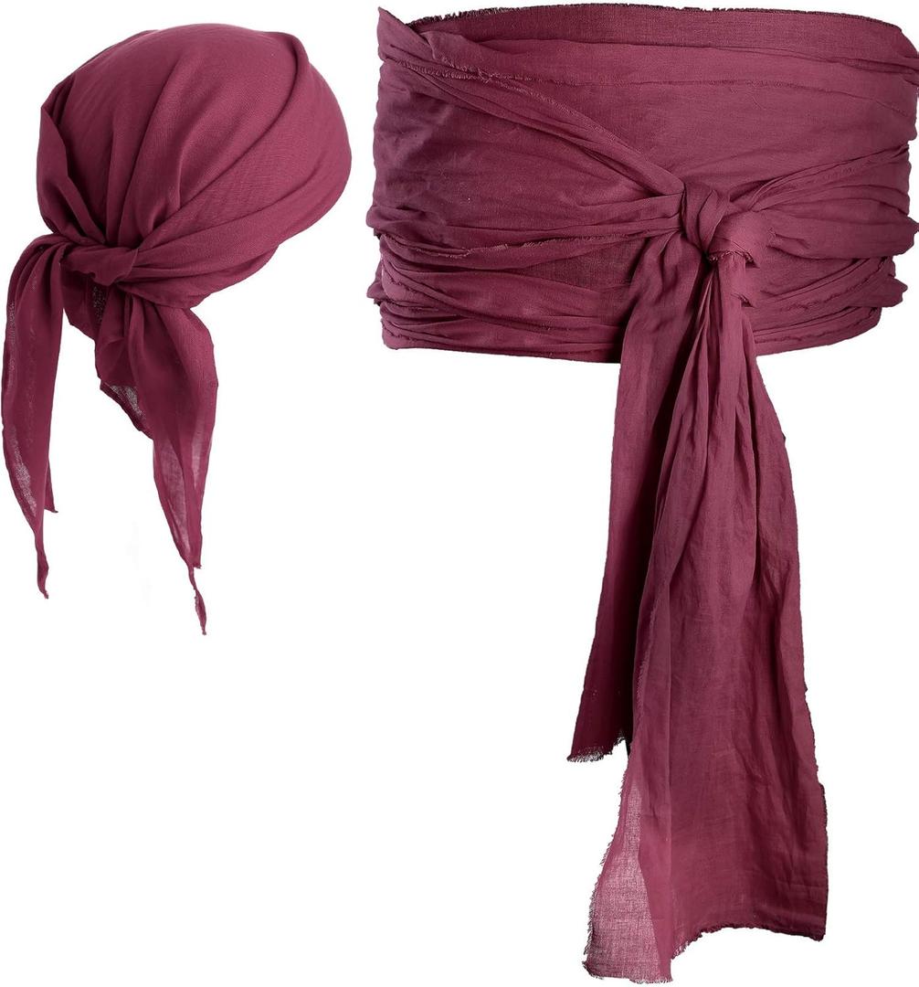 SATINIOR Halloween Pirate Costume Accessories Medieval Costume Bandana Headscarf,Sash Belt for Women and Men (Wine Red)