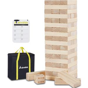 X-Large Size Giant Tumble Tower, 60 Blocks Outdoor Games Stacking Games Includes Dice Carrying Bag Scoreboard, Stacking Over 5FT for Backyard Lawn Party Playing