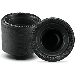 PLASTICPRO 100 PCS Black Plastic Bowls Light Weight 5 oz Small Plastic Soup Bowls Black Salad Dessert Plates Disposable for Party and Wedding