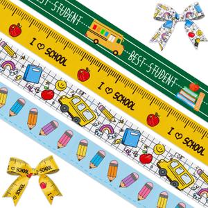 4 PCS Back to School Ribbons for Crafting, 1" Width Grosgrain Ribbon Yellow Green Ribbon Preschool Pencils Apples Craft Ribbons for Kindergarten Decorations Sewing DIY Crafts Supplies