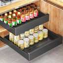 Pull Out Cabinet Organizer with Nano Adhesive, Heavy Duty Full-Extension Slide-Out Drawer for Kitchen Cabinet Organizers and Storage, No Drill Roll out Pantry Shelf, 18.5"W x 16.9"D x 3.1"H , Black