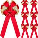 6 Pcs Large Christmas Bows, 10" x 20" Velvet Glitter Christmas Bow for Wreath Tree Topper Ornament Bow for Xmas Home Indoor Outdoor Front Door(Red, Gold)