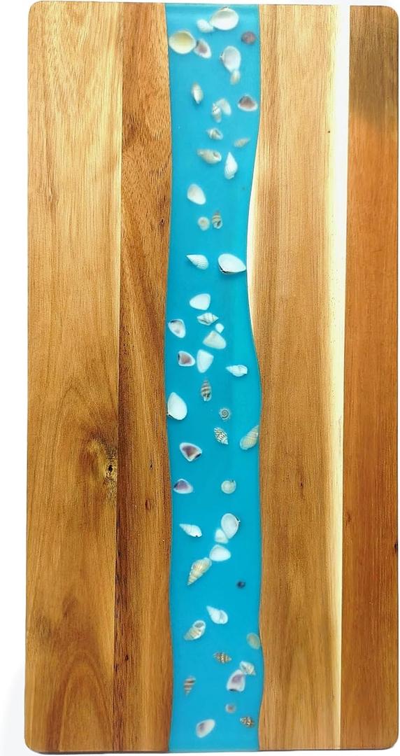 18-Inch Acacia Wood & Resin Cutting Board with Sea Shell Inlay  Elegant Tray for Cheese, Fruit & Entertaining  Doubles as Display Stand & Gift for Wedding, Housewarming or Hostess