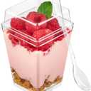 TOFLEN 50 Pack 5 oz Plastic Dessert Cups with High Lids for Party, Mini Dessert Cups with Spoons Dessert Shooter Cups for Yogurt Parfait, Appetizer, Pudding, Fruit and Ice Cream
