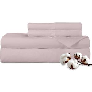 ROYALE LINENS 300 Thread Count 100% Long Staple Combed Cotton Sheet Set - 4 Piece Queen Bed Sheets - 1 Fitted, 1 Flat & 2 Pillow Cases - Soft Cool & Crisp Sheet Set (Queen, Lavender)