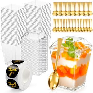 165 Pcs 5oz Clear Plastic Dessert Cups with Lids & Spoons BPA-Free Mini Parfait & Pudding Cups, Disposable or Reusable Appetizer Containers