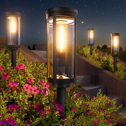 BITPOTT Bright Solar Pathway Lights Outdoor, 4 Pack Solar Powered Garden Lights Waterproof IP65, Auto On/Off Outdoor Light for Lawn Patio Walkway Driveway Decor Landscape Lighting