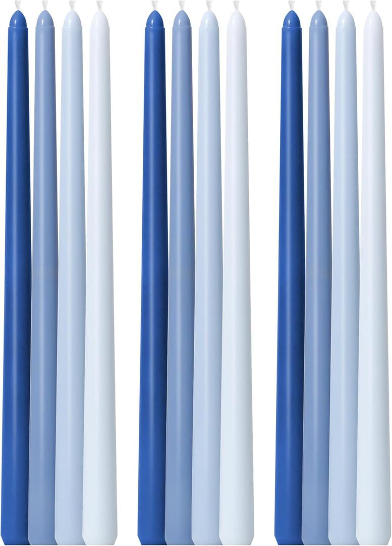 Viyffo 12 Inch Blue Taper Candles Set of 12 Unscented, Smokeless, Dripless Long Tall Tapered Candle for Candlesticks Wedding Home Decor Dinner (12 Inch-12 Count)