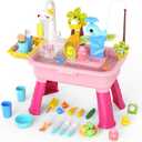 2026 Upgraded Water Table for Toddlers 1-3 - Outdoor Toys for Kids Ages 4-8 with Pump, Summer Outside Sensory Activity Pool Toys, Kitchen Play Sink Toy with Running Water, Fishing Toy, Pink