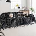 Chenille Couch Cover Pet Friendly, Sofa Cover Washable, Reversible Sofa Slipcover for Sectional Sofa, Loveseat, 2 or 3 Cushion Couch, Corner Sofa, Futon Cover (71" X 150", Black)