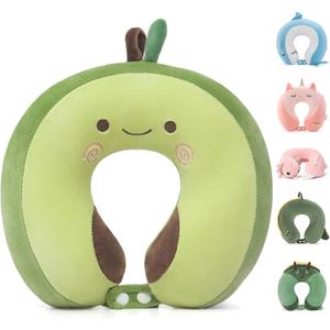 Niuniu Daddy Avocado Kids Travel Neck Pillow for 3-8 Years Old, Soft Memory Foam Cervical Neck Support Pillow for Sleeping Airplane Road Car Essentials for Long Trip Travel Toddlers Boys Girls