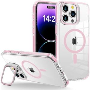 WOGROO for iPhone 13 Pro Max Case, Compatible with MagSafe, Magnetic Kickstand Case for Women Girls, Clear Pink