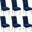 Smiry Velvet Stretch Dining Room Chair Covers Set of 6, Soft Removable Washable Chair Slipcovers Kitchen Parsons Chair Protector, Federal Blue