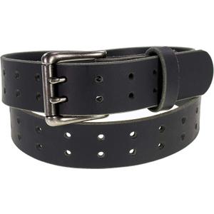 Mens Classic Leather Belt, Double Prong Retro Style, Antique Nickel Buckle, 1  Width, Amish handmade in the USA (Black)