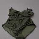 B2prity Women's Underwire One Piece Swimsuit Tummy Control Ruched Bathing Suit Criss Cross V Neck Swimwear (Small, Army Green)