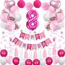 8th Birthday Decorations for Girls, Pink White 8 Happy Birthday Balloons, Birthday Party Supplies Including Pink Happy Birthday Banner, Number 8 Foil Balloons