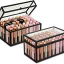 40 Lipsticks Organizer with Lid, Glass Display Box Fits Large Perfume & Skincare, Easy-Access Organiser for Vanity Countertop, Multifunctional Display Box in Any Rooms