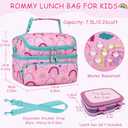 Kasqo Lunch Bag Kids, Dual Compartment Insulated Cooler Bag Girls Boys Toddler Lunch Box Containers for Daycare School Kindergarten Travel Pink Rainbow