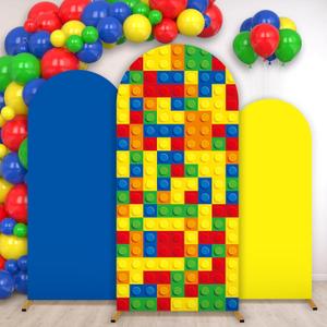 3 Pcs Building Blocks Arch Backdrop Covers Spandex Stretch Arch Stand Cover Building Party Decorations Block Arch Backdrop Stand Cover 4ft 5ft 6ft for Birthday Classroom Photo Background Supplies