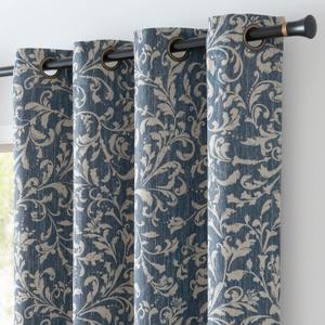 jinchan 80% Blackout Curtains for Living Room, Farmhouse Drapes with Scroll Floral Patterned for Bedroom, Grommet Top Thermal Insulated Curtains, Vintage Country Drapes 96 inch Length 2 Panels Blue