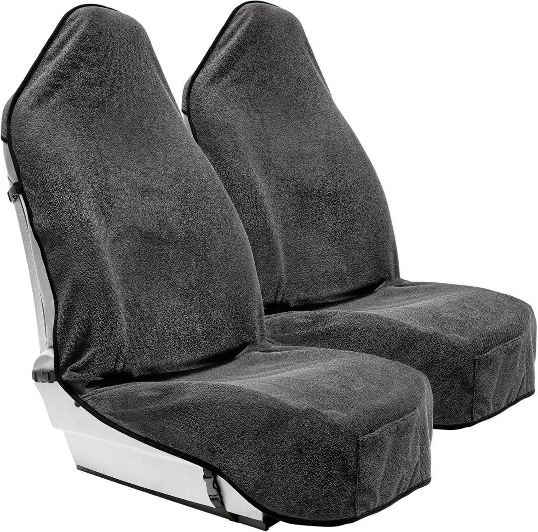 Season Guard Terry Cloth Sweat Towel Seat Cover; Carseat Towel Protector; Great for Gym Workout; Waterproof; Universal Fit for Car SUV Van Truck; EZ fit; Non Slip Grip; Machine Washable; 2pc Grey