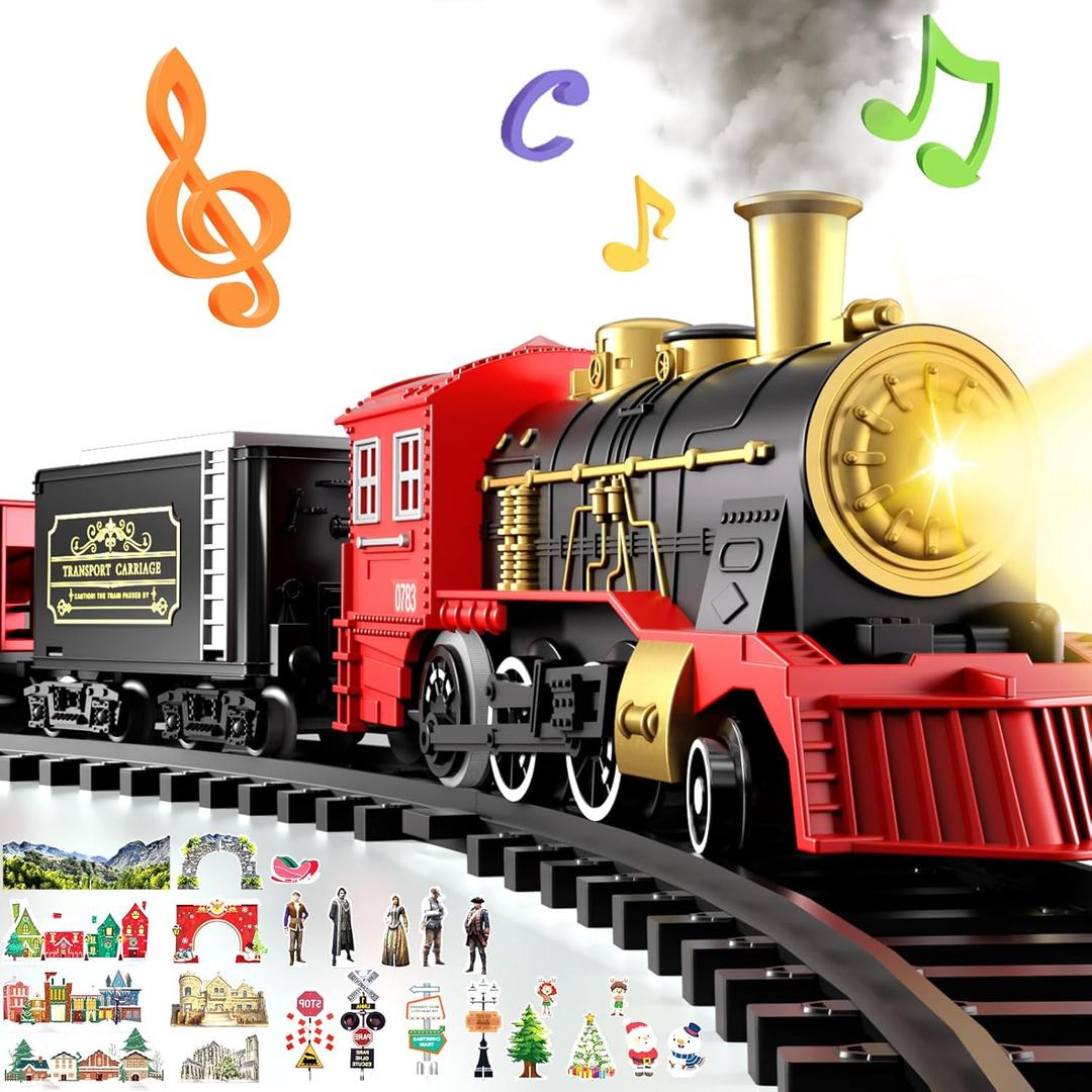 Train Set for Kids 3-7, Classic Christmas Electric Train Toys Set with Steam Locomotive Engine, Lights & Sound, Tracks for Christmas Tree, Toy Train Set for 3 4 5 6 Years Old Kids Boys Girls