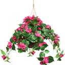 25" Hanging Geranium Basket Fuschia  Lush Artificial Flower Basket for Home & Outdoor Dcor