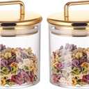 2 Pack 16 oz Small Acrylic Storage Apothecary Jar with Gold Airtight Lid | Bathroom Vanity Organizer Containers | Ideal Decorative Canisters for Shells, Bath Salt, Cotton Swabs, Cotton Ball