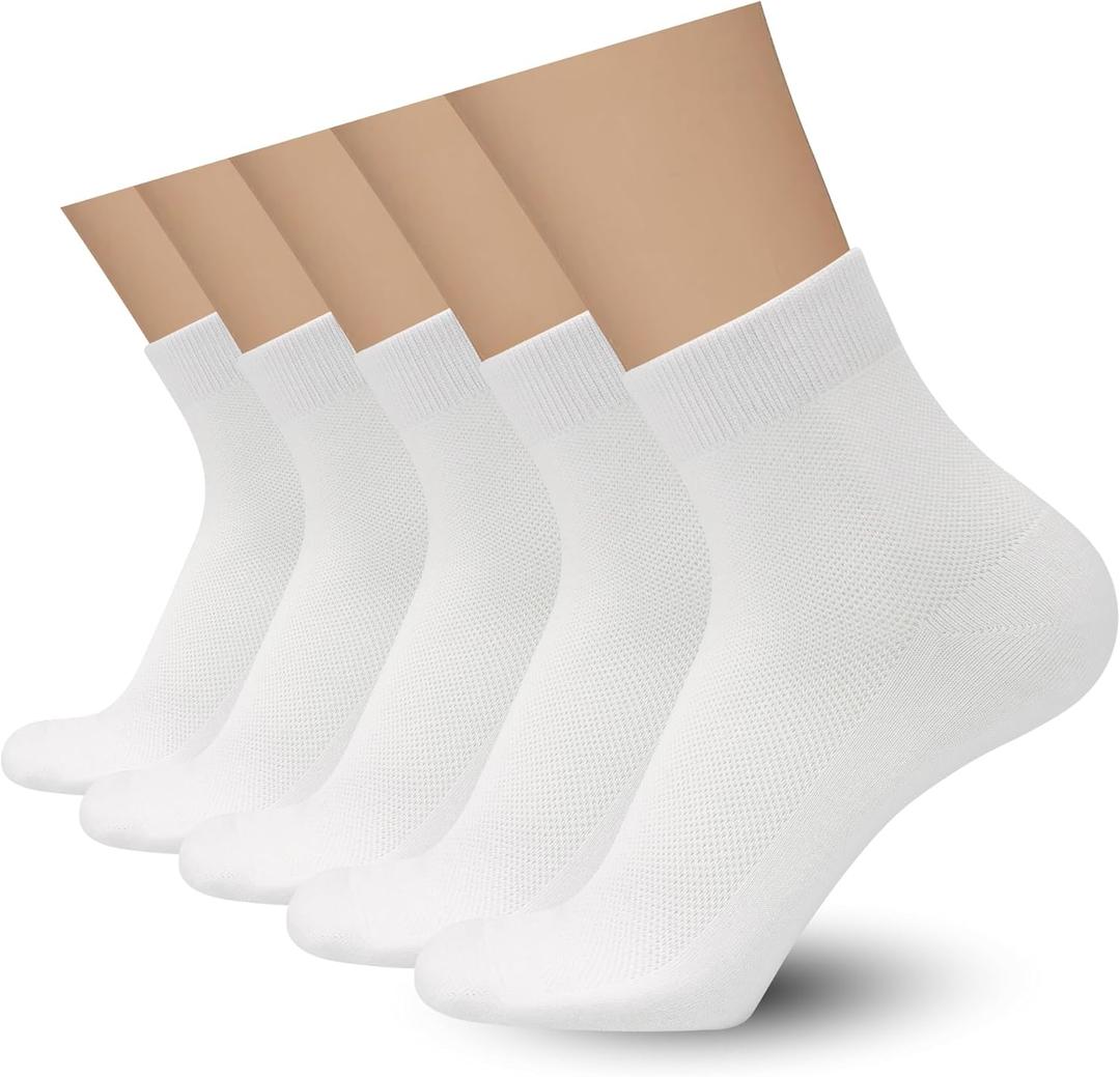 SERISIMPLE Mens Rayon Bamboo Ankle Breathable Socks Thin Quarter Athletic Comfortable Casual Mesh Socks 5 Pairs (X-Large, White)