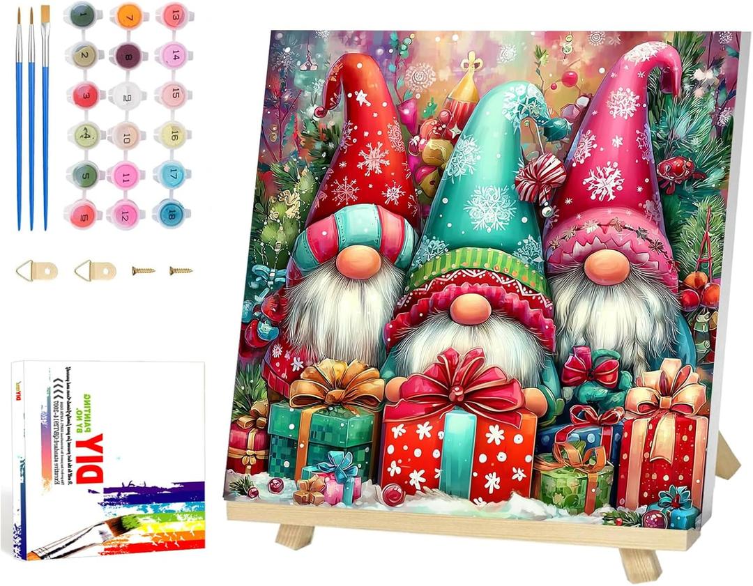 Reivworl Christmas Framed Paint by Numbers Kit for Adults with Wooden Easel, Gnome Paint by Numbers, Painting by Number for Home Decor 16X20 Inch with Gifts Box