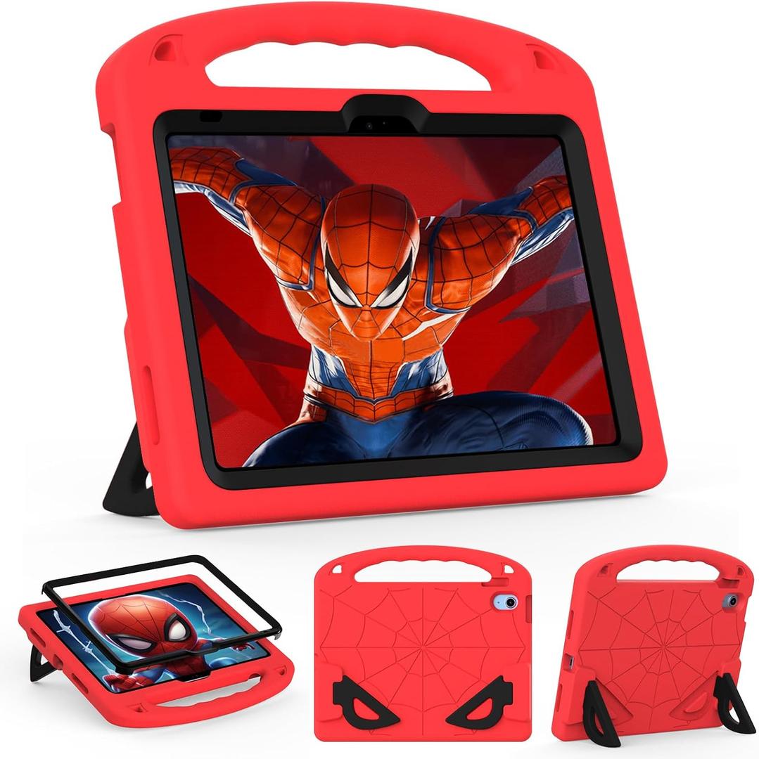 Kids Case for iPad (A16) 11th Generation 11" 2025 / iPad 10th Generation 10.9" 2022, Shockproof Cover with Built-in Screen Protector and Stand (Red+Black)