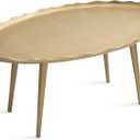 Kate and Laurel Alessia Modern Glam Oval Coffee Table, 34 x 20 x 15, Gold, Metal Living Room Table for Storage and Display with Antique Deckled Edge Detailing