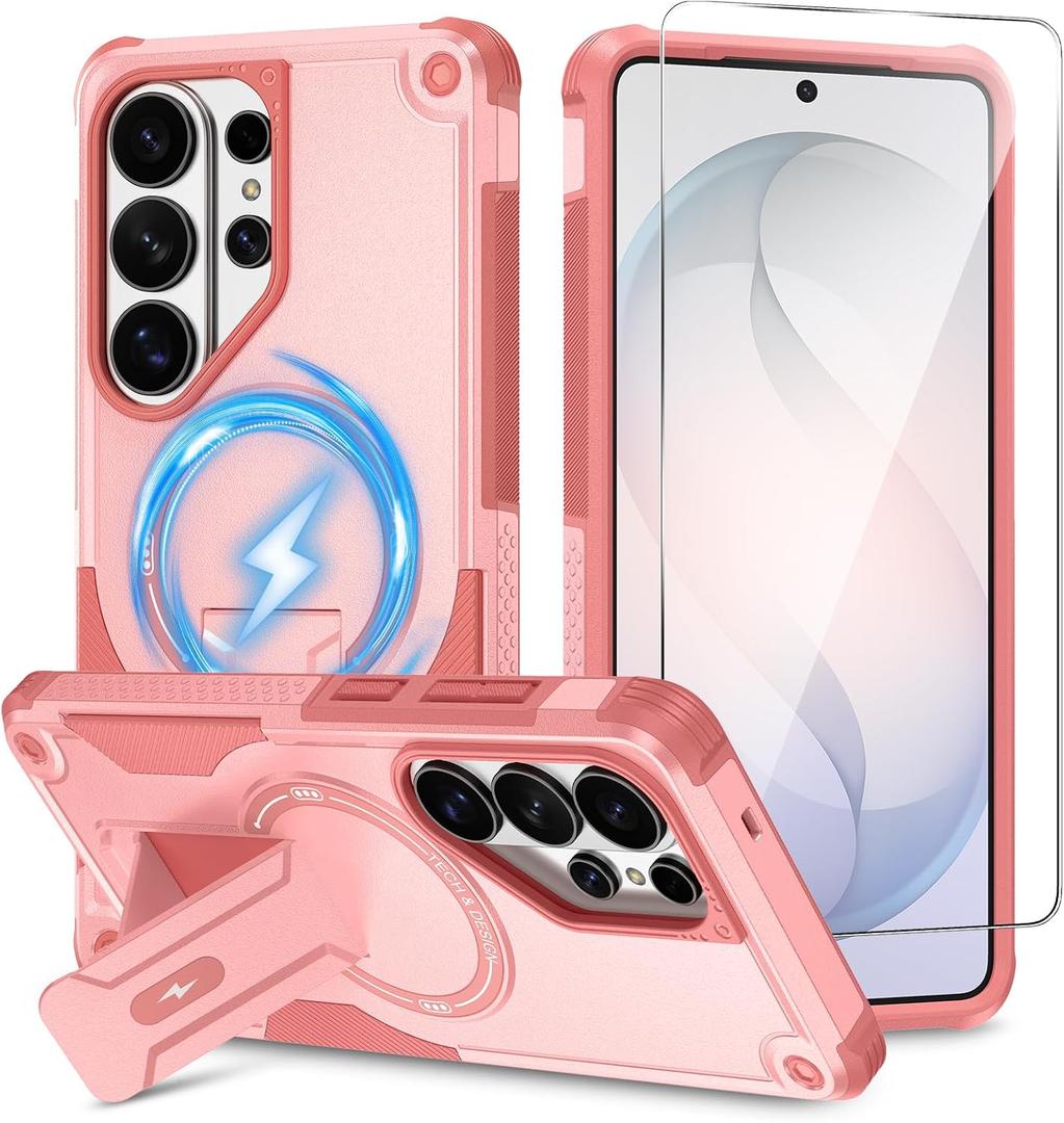 Caka for Samsung Galaxy S26 Ultra Case [Compatible with MagSafe] [Invisible Kickstand] [HD Screen Protector], Protective Magnetic Phone Cover for Samsung S26ultra 5G 6.9 2026 - Pink