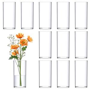 Amazing Abby - Viola Piccolo - Plastic Cylinder Vases (10-Piece Set), Acrylic Flower Vases for Wedding Centerpieces, Home Decorations, Office Ornaments, Shatter-Proof, 6" (H) (Not Glass)