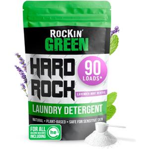 Rockin' Green Hard Rock Laundry Detergent for Hard Water (90 Loads), Plant based, Natural Laundry Detergent Powder, Biodegradable Odor Fighter, Safe for Sensitive Skin, 45 oz (Lavender Mint Revival) (90 Loads)