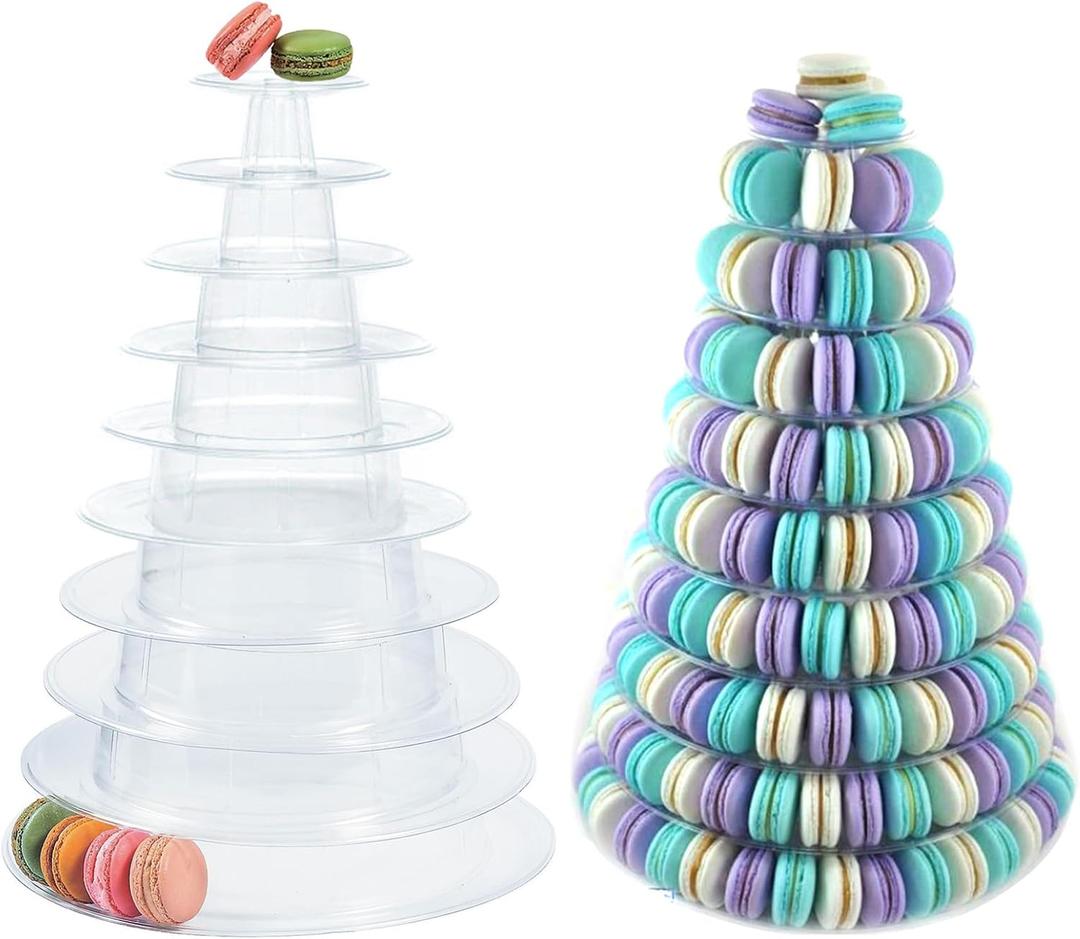 10 Tiers Round Macaron Tower Stand Plastic Transparent Cake Stand Macaron Display Rack Desserts Cupcake Holder Platter for Baby Shower, Birthday Party, Wedding, Party Decor