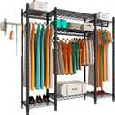 PUNION Heavy Duty L Shaped Clothes Rack with 7 Shelves, Sturdy Metal Wardrobe Closet Rack for Hanging Clothes, 56" L x 14" W x 71" H, Max Load 520lbs, Black